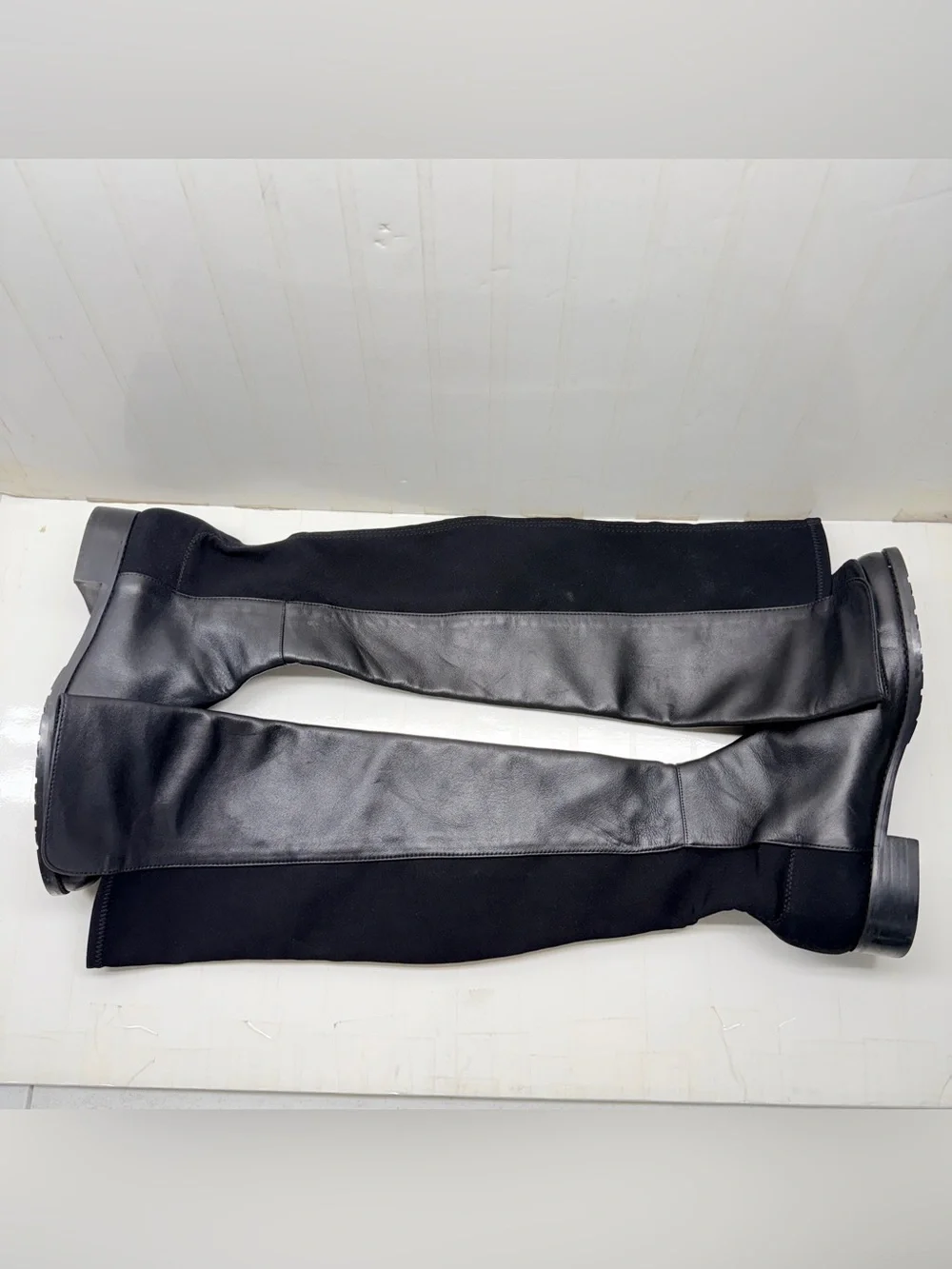 Stuart Weitzman 5050 Black Over-the-Knee Leather Boots, Size 9.5